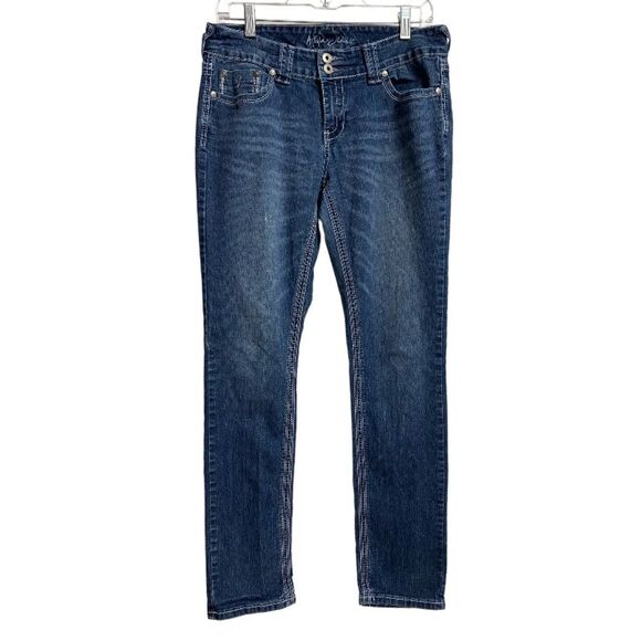Ariya Slim Straight Leg Blue Jeans Women's Size 11/12 Light Distress Whiskering - Picture 1 of 12
